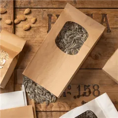 SACS SOS AVEC FENÊTRE  3600 GR 60 G/M2 + 25µ OPP 15+9x28 CM NATUREL KRAFT (500 UNITÉ)