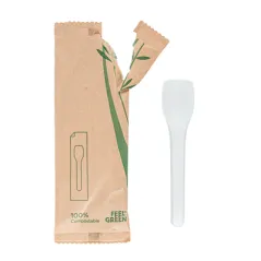 PETITES CUILLÈRES À GLACES EN SACHET FEEL GREEN  10 CM BLANC CPLA (500 UNITÉ)