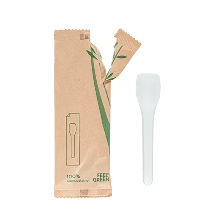 PETITES CUILLÈRES À GLACES EN SACHET FEEL GREEN  10 CM BLANC CPLA (500 UNITÉ)