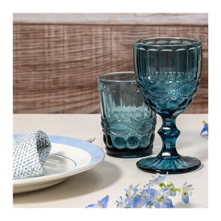 VERRES À PIED À VIN VINTAGE WAKI GLASS 'VINTAGE' 260 ML Ø8x15.5 CM BLEU VERRE (6 UNITÉ)
