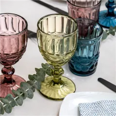 VERRES À PIED À VIN VINTAGE WAKI GLASS 'VINTAGE' 260 ML Ø8x15.5 CM VERT VERRE (6 UNITÉ)