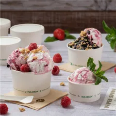 POTS À GLACES FEEL GREEN 'COMPOSTABLE' 70 ML 230 G/M2 Ø6,5x3,9 CM BLANC CARTON (2000 UNITÉ)
