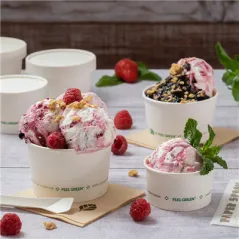 POTS À GLACES FEEL GREEN 'COMPOSTABLE' 90 ML 230 G/M2 Ø7,2x4 CM BLANC CARTON (2000 UNITÉ)