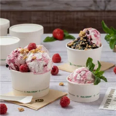 POTS À GLACES FEEL GREEN 'COMPOSTABLE' 300 ML 250 G/M2 Ø10x5,5 CM BLANC CARTON (2000 UNITÉ)