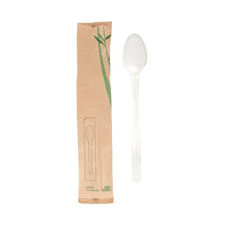 LONGUES CUILLÈRES EN SACHET FEEL GREEN  21 CM BLANC CPLA (500 UNITÉ)