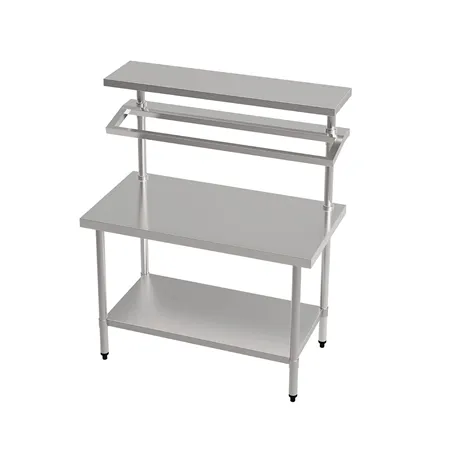 TABLE PRÉPARATION 2 NIVEAUX+2 ÉTAGÈRES