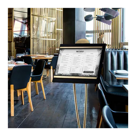PORTE MENUS DIN-A3 AVEC PIED INCORPORÉ   46x38x135 CM NOIR/OR LAITON (1 UNITÉ)