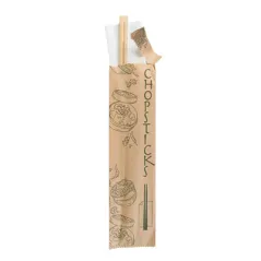 ENSEMBLE BÂTONS CHINOIS + SERVIETTE BAMBOO  20 CM NATUREL BAMBOU (100 UNITÉ)