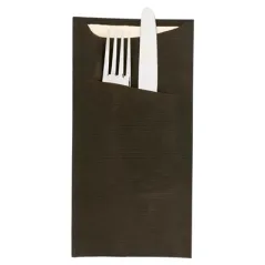 SACS COUVERTS + SERVIETTE JUST IN TIME  80 + 10PE G/M2 11,2x22,5 CM NOIR KRAFT VERGÉ (400 UNITÉ)