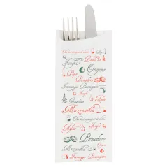 SACS COUVERTS + SERVIETTE JUST IN TIME 'PIZZA' 90 + 10PE G/M2 8,5x19,5 CM BLANC AIRLAID (250 UNITÉ)