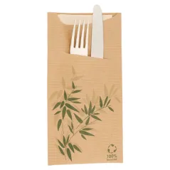 SACS COUVERTS + SERVIETTE JUST IN TIME  80 + 10PE G/M2 11,2x22,5 CM NATUREL KRAFT VERGÉ (400 UNITÉ)
