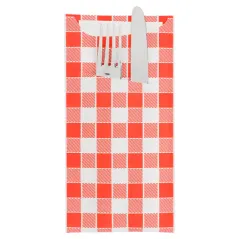 SACS COUVERTS + SERVIETTE JUST IN TIME 'VICHY-RED' 90 + 10PE G/M2 11,2x22,5 CM BLANC CELLULOSE (400 UNITÉ)