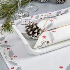 SERVIETTES "DOUBLE POINT" 'NOËL'  18 G/M2 33x33 CM BLANC OUATE (1200 UNITÉ)