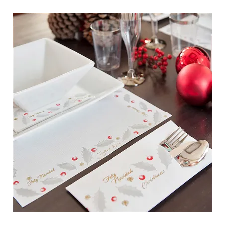 SACHET POUR COUVERTS + SERV.BLANCHE 'NOËL'  90 G/M2 33 x 40 CM BLANC CELLULOSE (250 UNITÉ)