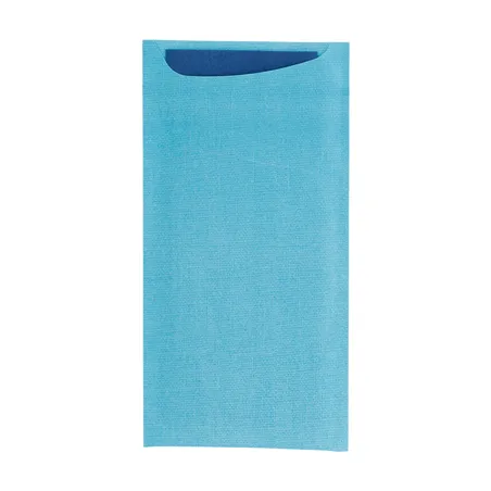SACS COUVERTS + SERV. AIRLAID BLEU