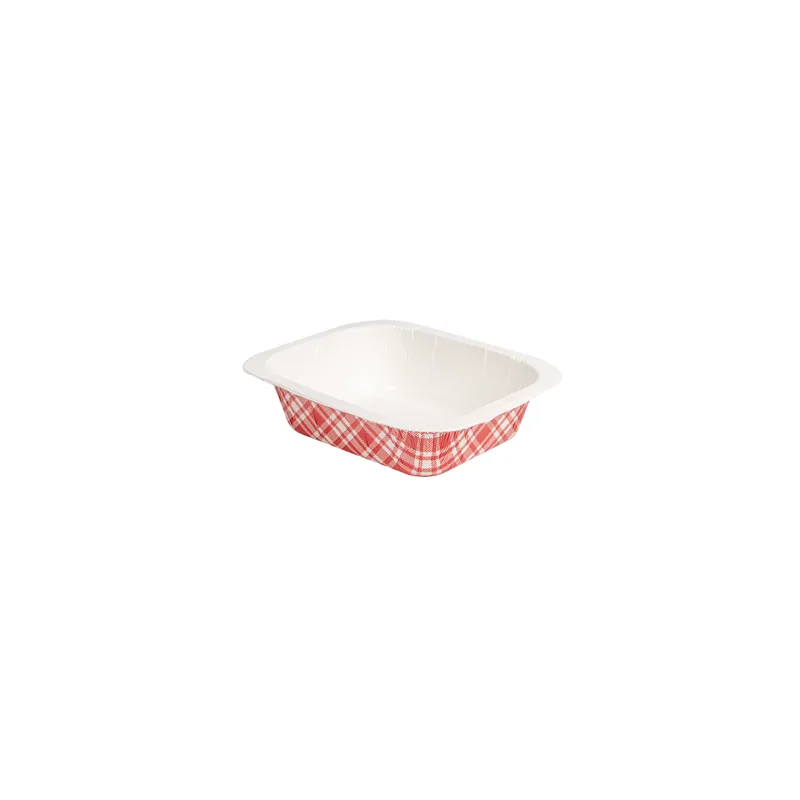 BARQUETTES THERMO FIXANTES GN1/8 'VICHY' 505 ML 360 G/M2 + 25G/M2 PET 16,1x12,9x4,3 CM BLANC CARTON (720 UNITÉ)