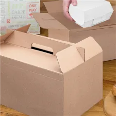 BOÎTES TRANSPORT DE REPAS THEPACK  28x20x15 CM NATUREL CARTON MICROCANAL (100 UNITÉ)