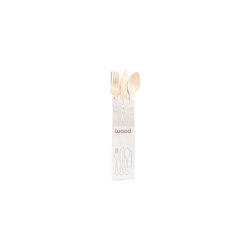 SET 4/1 COUVERTS +SERVIETTE WOOD 'CLASSIC'  20 CM NATUREL BOIS (100 UNITÉ)