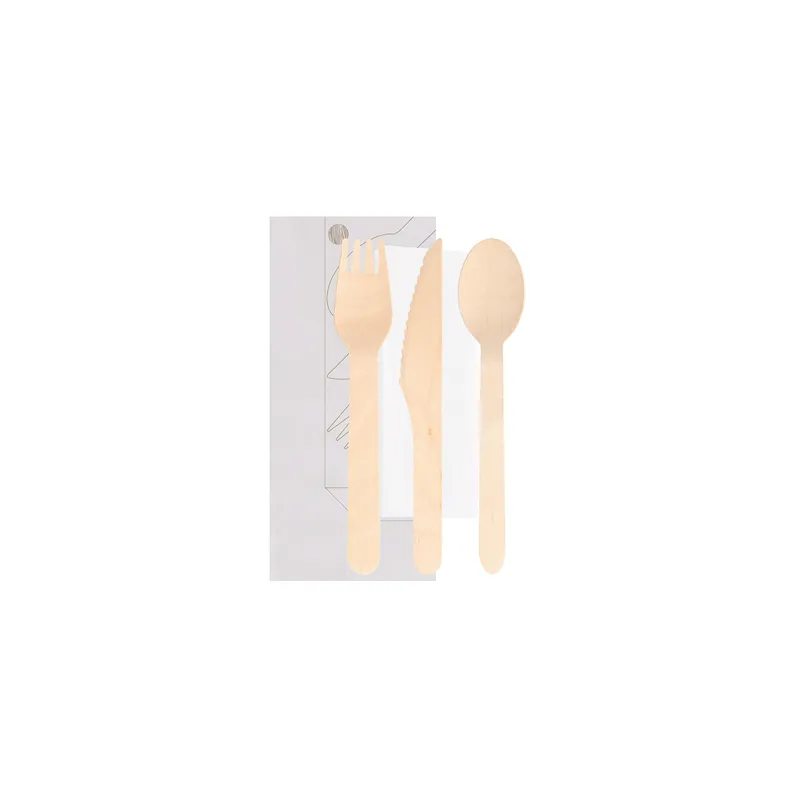 SET 4/1 COUVERTS +SERVIETTE WOOD 'MAKAN'  16 CM NATUREL BOIS (100 UNITÉ)