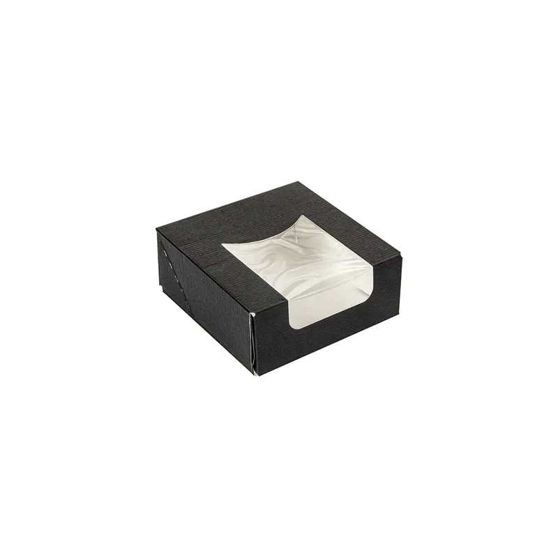RÉCIPIENTS SUSHI+FÊNETRE THEPACK  10x10x4 CM NOIR CARTON NANO-MICRO + OPP (400 UNITÉ)
