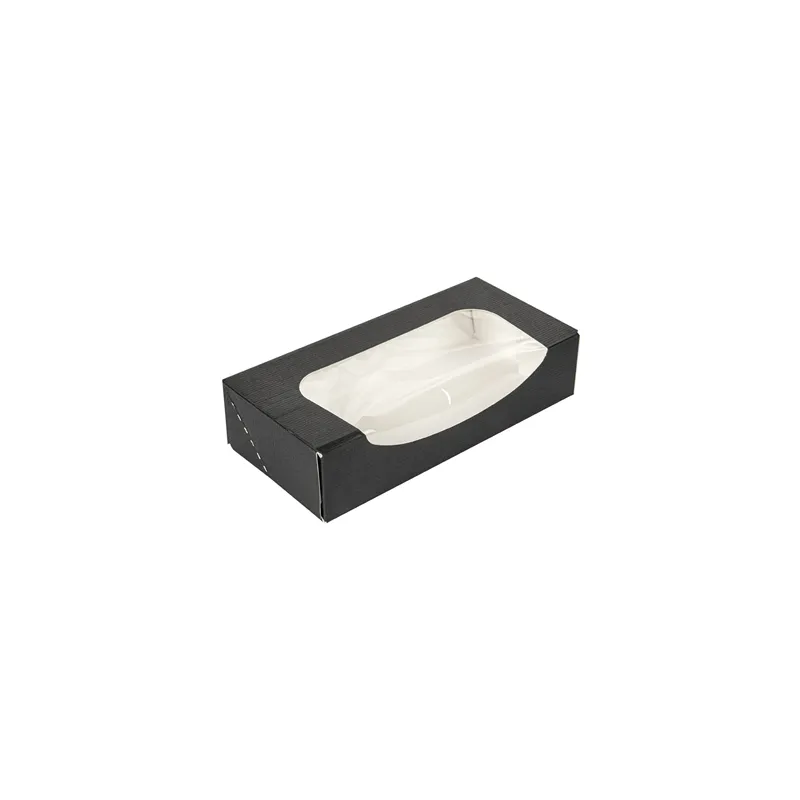 RÉCIPIENTS SUSHI+FÊNETRE THEPACK  19,7x9x4,5 CM NOIR CARTON NANO-MICRO + OPP (400 UNITÉ)