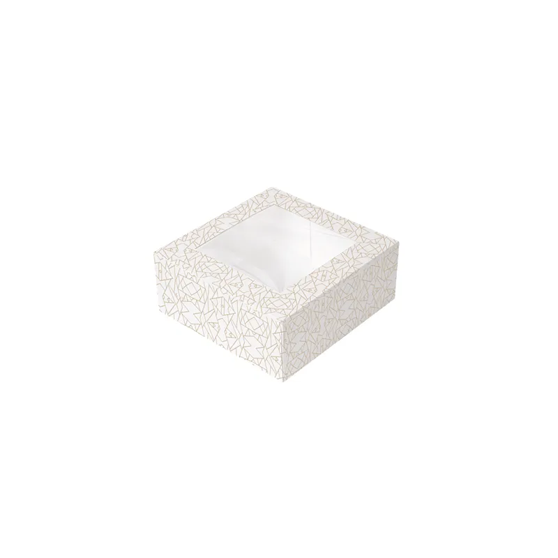 BOÎTES PATISSERIES AVEC FENÊTRE THEPACK 'DECO'  18x18x7,5 CM BLANC CARTON NANO-MICRO + OPP (50 UNITÉ)