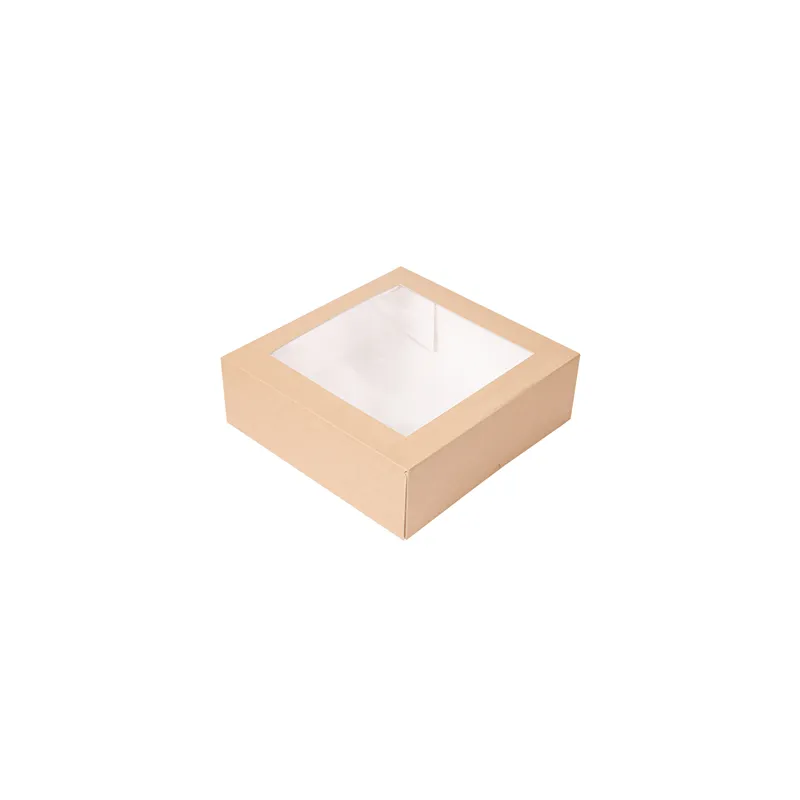 BOÎTES PÂTISSERIES AVEC FENÊTRE THEPACK  23x23x7,5 CM NATUREL CARTON NANO-MICRO + OPP (200 UNITÉ)