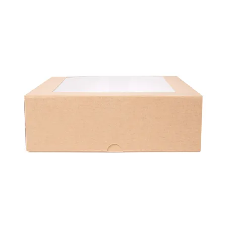 BOÎTES PÂTISSERIES AVEC FENÊTRE THEPACK  23x23x7,5 CM NATUREL CARTON NANO-MICRO + OPP (200 UNITÉ)