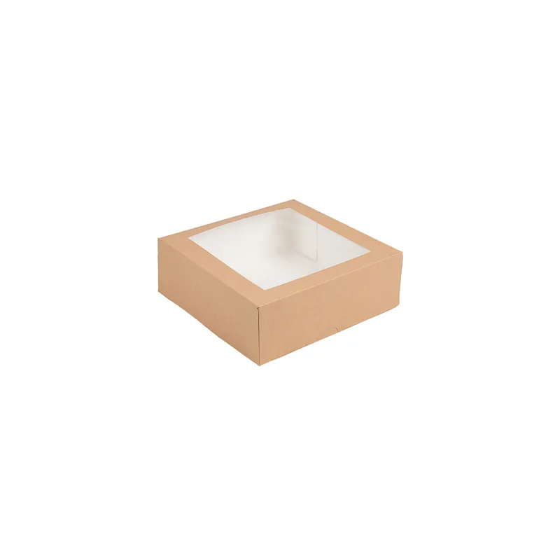 BOÎTES PÂTISSERIES AVEC FENÊTRE THEPACK  28x28x10 CM NATUREL CARTON NANO-MICRO + OPP (100 UNITÉ)