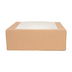 BOÎTES PÂTISSERIES AVEC FENÊTRE THEPACK  28x28x10 CM NATUREL CARTON NANO-MICRO + OPP (100 UNITÉ)
