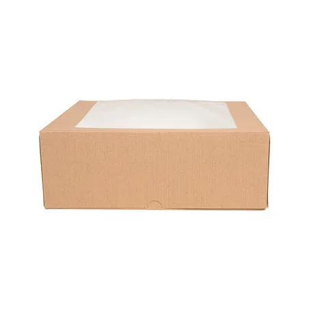 BOÎTES PÂTISSERIES AVEC FENÊTRE THEPACK  28x28x10 CM NATUREL CARTON NANO-MICRO + OPP (100 UNITÉ)