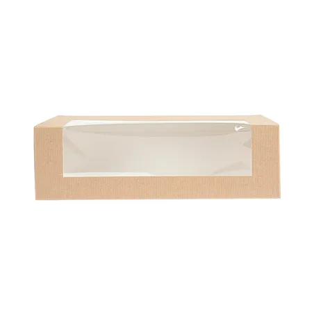 BOÎTES PÂTISSERIES AVEC FENÊTRE THEPACK  26x11x8 CM NATUREL CARTON NANO-MICRO + OPP (300 UNITÉ)