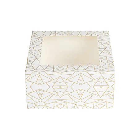 BOÎTES PATISSERIES AVEC FENÊTRE THEPACK 'DECO'  16x16x8 CM BLANC CARTON NANO-MICRO + OPP (50 UNITÉ)