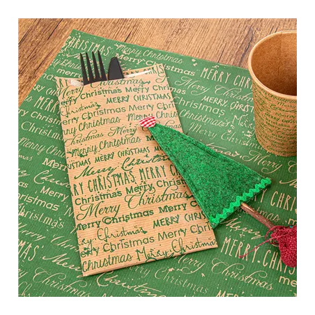 SETS DE TABLE KRAFT "MERRY CHRISTMAS"  60 G/M2 31x43 CM VERT KRAFT (2000 UNITÉ)