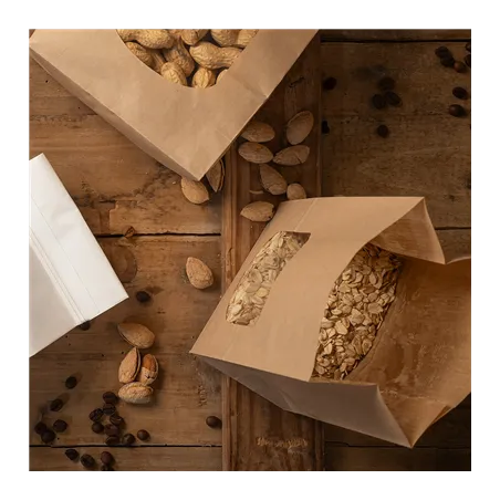 SACS SOS AVEC FENÊTRE  2300 GR 60 G/M2 + 25µ OPP 13+8x23,5 CM NATUREL KRAFT (500 UNITÉ)