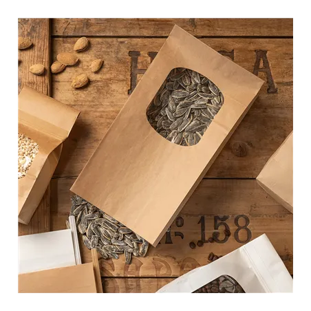SACS SOS AVEC FENÊTRE  3600 GR 60 G/M2 + 25µ OPP 15+9x28 CM NATUREL KRAFT (500 UNITÉ)