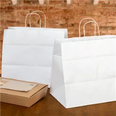 SACS SOS TRAITEUR AVEC ANSES  80 G/M2 24+15x29 CM BLANC CELLULOSE (250 UNITÉ)