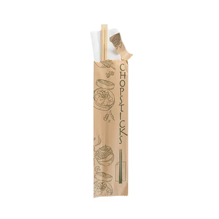 ENSEMBLE BÂTONS CHINOIS + SERVIETTE BAMBOO  20 CM NATUREL BAMBOU (100 UNITÉ)