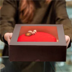 BOÎTES PÂTISSERIES AVEC FENÊTRE THEPACK  23x23x7,5 CM CHOCOLAT CARTON NANO-MICRO + OPP (200 UNITÉ)