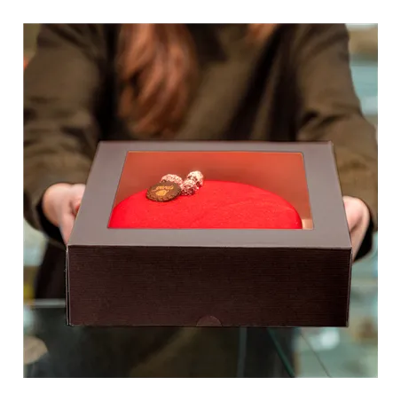 BOÎTES PÂTISSERIES AVEC FENÊTRE THEPACK  23x23x7,5 CM CHOCOLAT CARTON NANO-MICRO + OPP (200 UNITÉ)