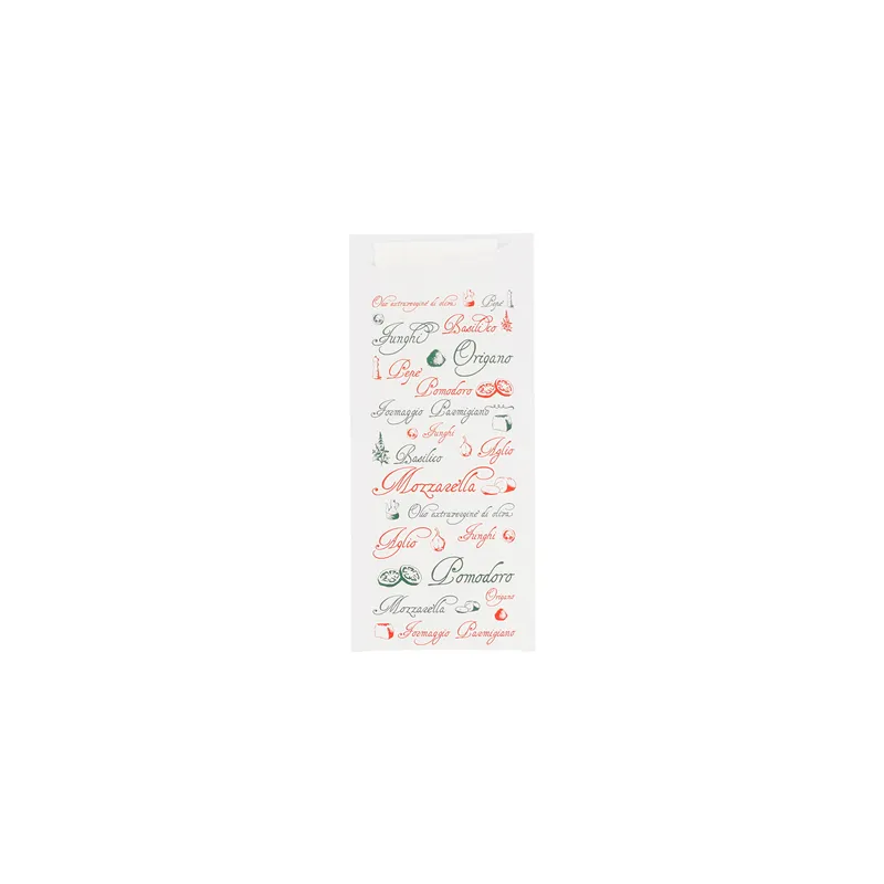 SACS COUVERTS + SERVIETTE JUST IN TIME 'PIZZA' 90 + 10PE G/M2 8,5x19,5 CM BLANC AIRLAID (250 UNITÉ)