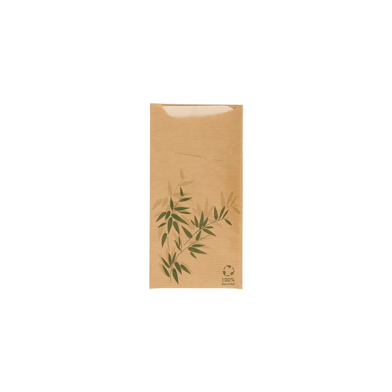 SACS COUVERTS + SERVIETTE JUST IN TIME  80 + 10PE G/M2 11,2x22,5 CM NATUREL KRAFT VERGÉ (400 UNITÉ)