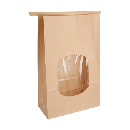 SACS SOS AUTO-FERMETURE AVEC FENÊTRE 2500 GR 60 G/M2 + 25µ OPP 15,5+7x24,2 CM NATUREL KRAFT (500 UNITÉ)