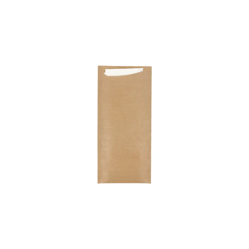 SACS COUVERTS + SERV. AIRLAID BLANC JUST IN TIME  80+10PE G/M2 8,5x19,5 CM NATUREL KRAFT VERGÉ (250 UNITÉ)