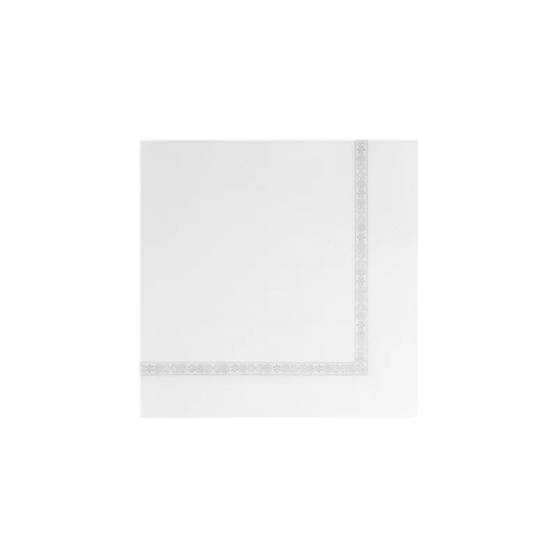 SERVIETTES ECOLABEL AVEC LISERÉ DOUBLE POINT  18 G/M2 39x39 CM BLANC OUATE (1200 UNITÉ)