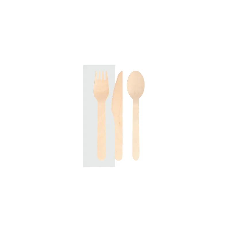 SET 3/1 FOURCHETTE, COUTEAU, CUILLÈRE WOOD 'MAKAN'  16 CM NATUREL BOIS (100 UNITÉ)