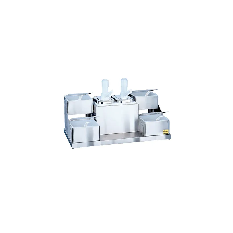 POMPE CONDIMENTS 2 POMPES 4 RECIPIENTS  57x30,8x35,6 CM ARGENTE INOX (1 UNITÉ)