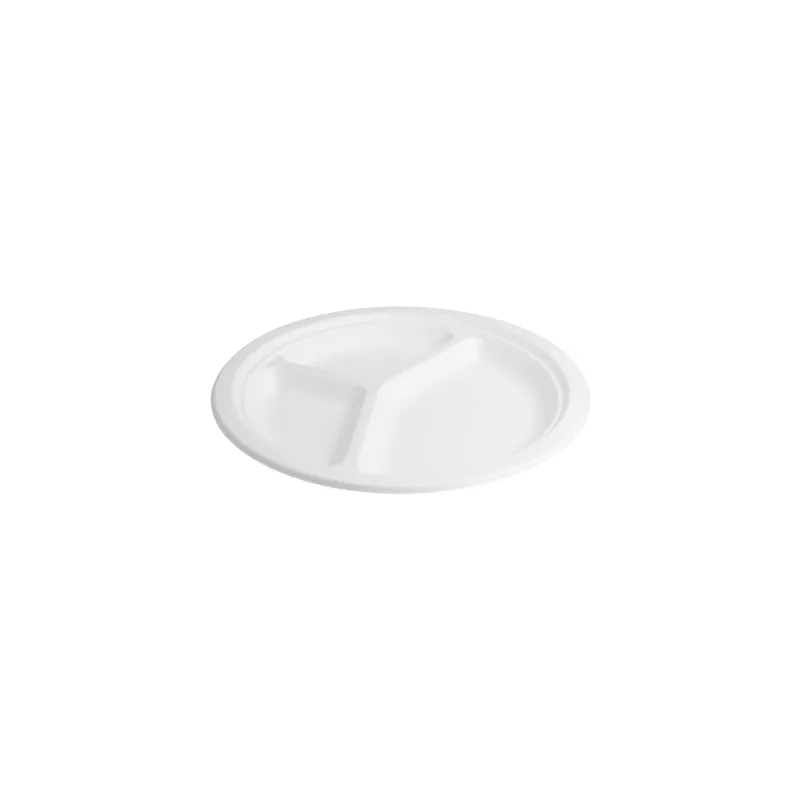 ASSIETTES 3 COMPART. BIONIC  Ø 26x2,6 CM BLANC BAGASSE (800 UNITÉ)