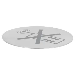 PLAQUE AUTO-ADHESIVE "PAS DE TELEPHONE" Ø 7,5 CM ARGENTE INOX (1 UNITÉ)