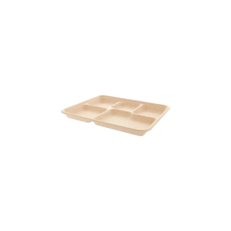 PLATEAUX 5 COMPART. BIONIC  26,5x21,5x2 CM NATUREL BAGASSE (500 UNITÉ)